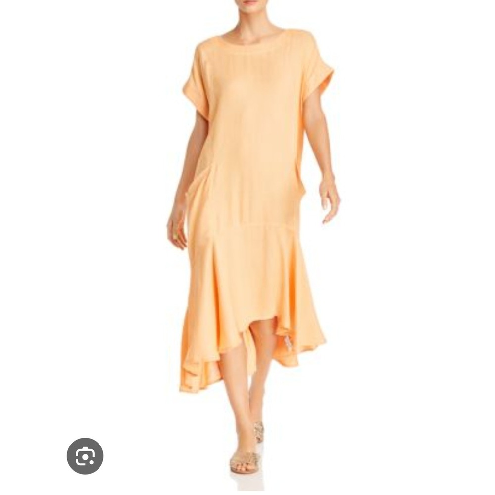 Free People Peach Midi Dress Deep Scoop Back Ruffle Hem Pockets OB891286 Mens S